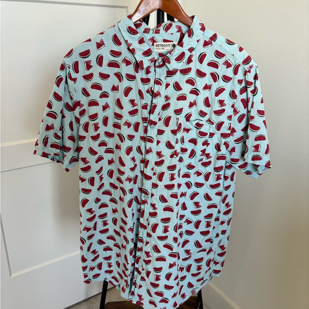 Fun Watermelon Men’s Short Sleeved Button Down